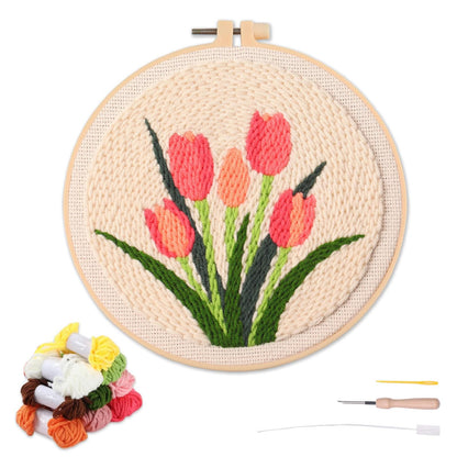 artcici Punch Needle Kit for Beginners with Floral Themed Tulips Leaves Pattern Tool and Yarn, Easy Embroidery Rug Hooking Set (Pink)