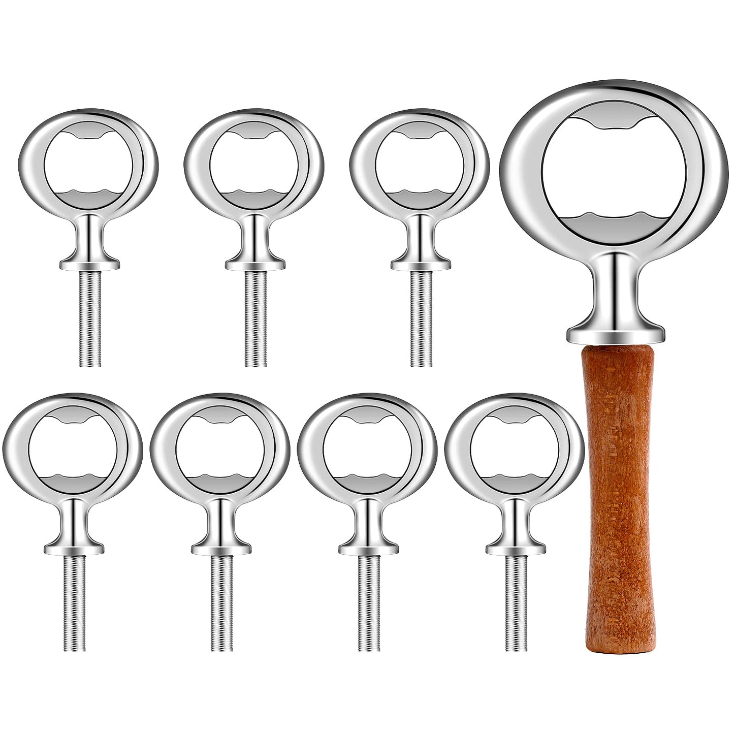 Cunhill 7 Pcs Metal Bottle Opener Blank Bulk Bottle Opener Inserts Parts Pieces Kit for Wood Craft DIY Project Turning Threaded Beer Hardware Turning Wedding Wine Party Ot Month (Silver)