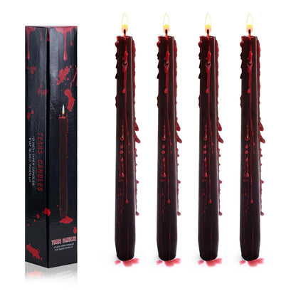 Set of 4 Halloween Bleeding Taper Candles 10 inch Black Taper Candles,Tears Taper Candle for Gothic Halloween Decoration