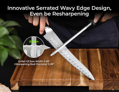 Piklohas Resharpenable Bread Knife for Homemade Bread, 10 Inch Serrated Sourdough Knife with Offset Handle, Innovative Wavy Edge for Clean Slices Crusty Bread, Bagels, Pineapple & Tomatoes, Gift Box