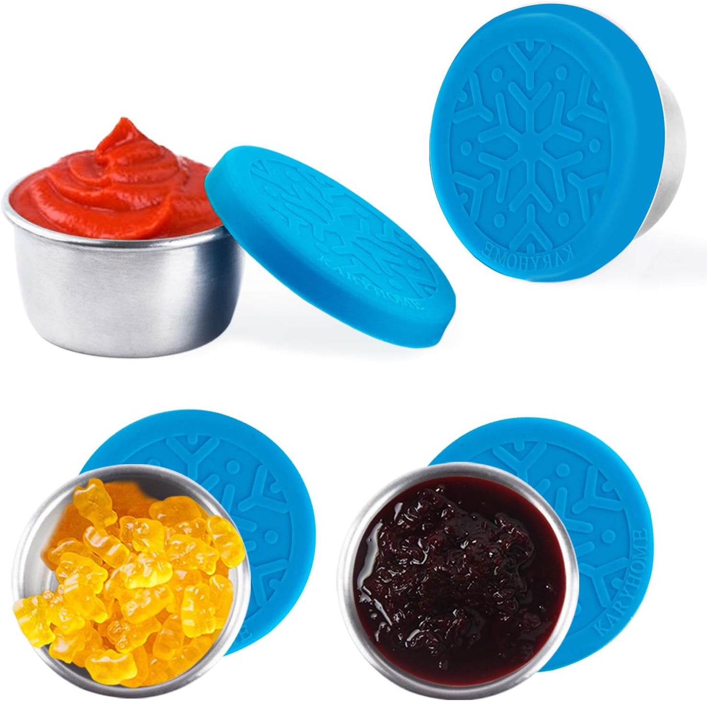 LALASTAR Stainless Steel Condiment Containers with Lids, Leakproof Reusable Lunch Bento Box Sauce Container (4x1.6oz,