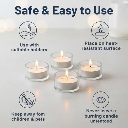 Tea Light Candles, 50‑Count – 4.5‑Hour Long‑Burning White Tealights for Warmers – Non‑Toxic, Smokeless & Soot‑Free Unscented Candles for Parties, Décor & Shabbat