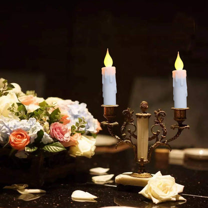 LINCOUNTRY. Short Taper Candles Battery Operated with Timer,Led Flameless Taper Candles Flickering Flame, 4.75 Inch White Electric Candlesticks for Fireplace Christmas Halloween Wedding Decor, 4 Pack