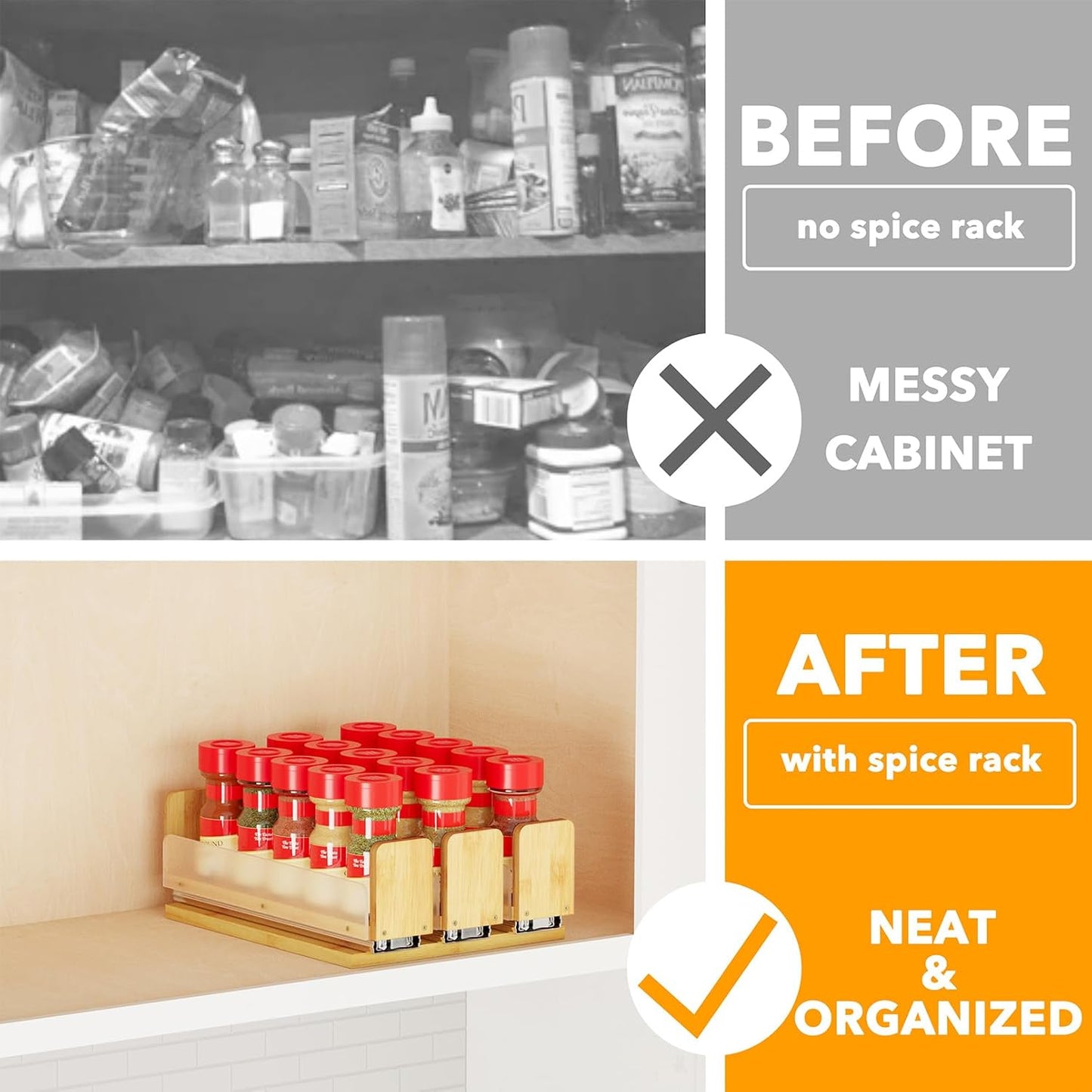7.6" 3 Drawers(2" 1-Tier, SpaceAid Bamboo Pull Out Spice Rack Organizer for Cabinet, Heavy Duty Slide Out Seasoning