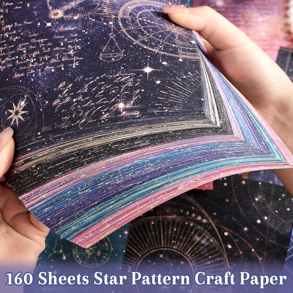 icceemee 160 Sheets of Starry Sky Scrapbook Paper, journaling Scrapbook Supplies Craft Collage Paper Set, Junk Journal Bullet Journal Poster Room Decor for Card Making Decorative Gifts