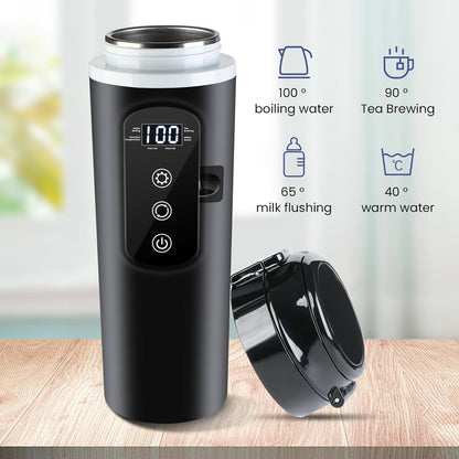 12V/24V 400ml 304 100 DC Car Travel Electric Kettle, Car Heating Mug with Anti-Spill Lid, Leak-proof, Stainless Steel
