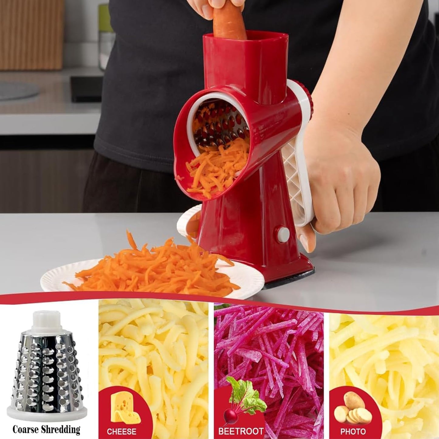 YOUCZON Rotary Cheese Grater Multi-Purpose Stainless Steel Cheese Shredder - Cheese Grater With Handle Effortless