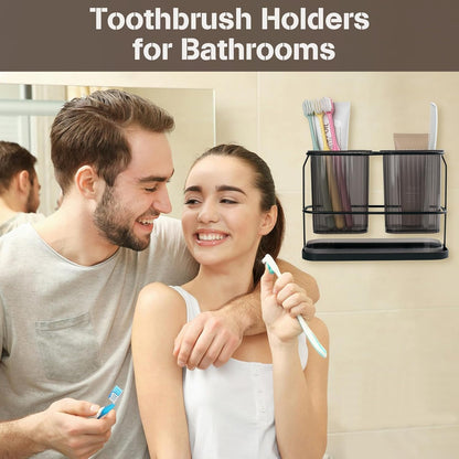 Toothbrush Holders with Drain Tray, 2 Cup Hanging Organizer for Bathroom Counter