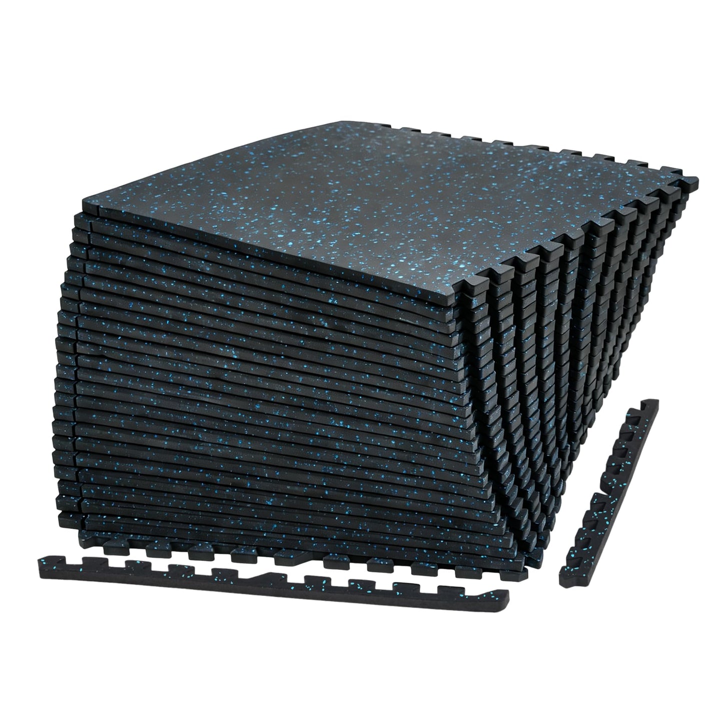 0.56" Thick 96 Sq ft Exercise Equipment Mats,24 Tiles Rubber Interlocking Puzzle Gym Flooring with High Density EVA Foam for Home Gym, Heavy Weight Workout, 24 x 24in Black/Blue