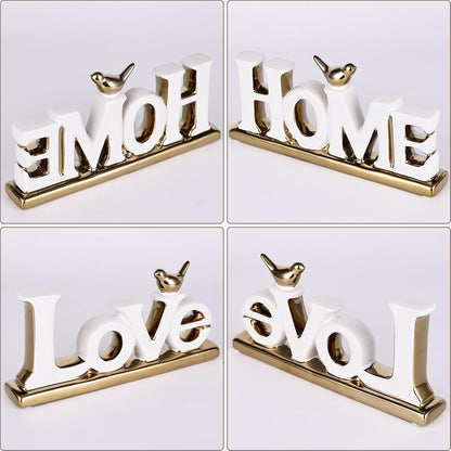 Love Sign, White & Gold Room Decor, Knick Knack Shelf, Gold Bird, Boho Bookshelf, Abstract Statue, For Living Room