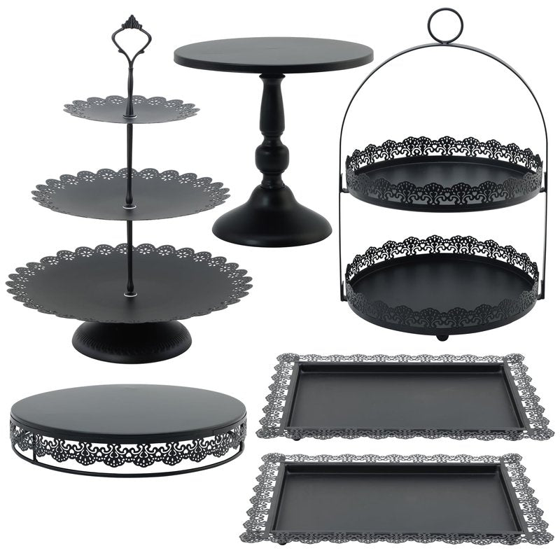 6 Pcs White Cake Stands Set, QENUIITEA Cake Display Pedestal Tiered Cupcake Holder Dessert Plate Serving Tower Tray Decorative for Wedding Birthday Party Baby Shower Celebration