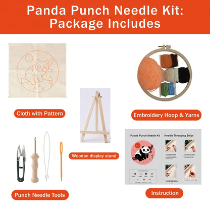 TINKAZ Panda Punch Needle Kit for Beginners, DIY Embroidery Starter Set with Yarn, Fabric & Hoop, Cute Handmade Needlepoint Craft Kit for Home Décor & Gift