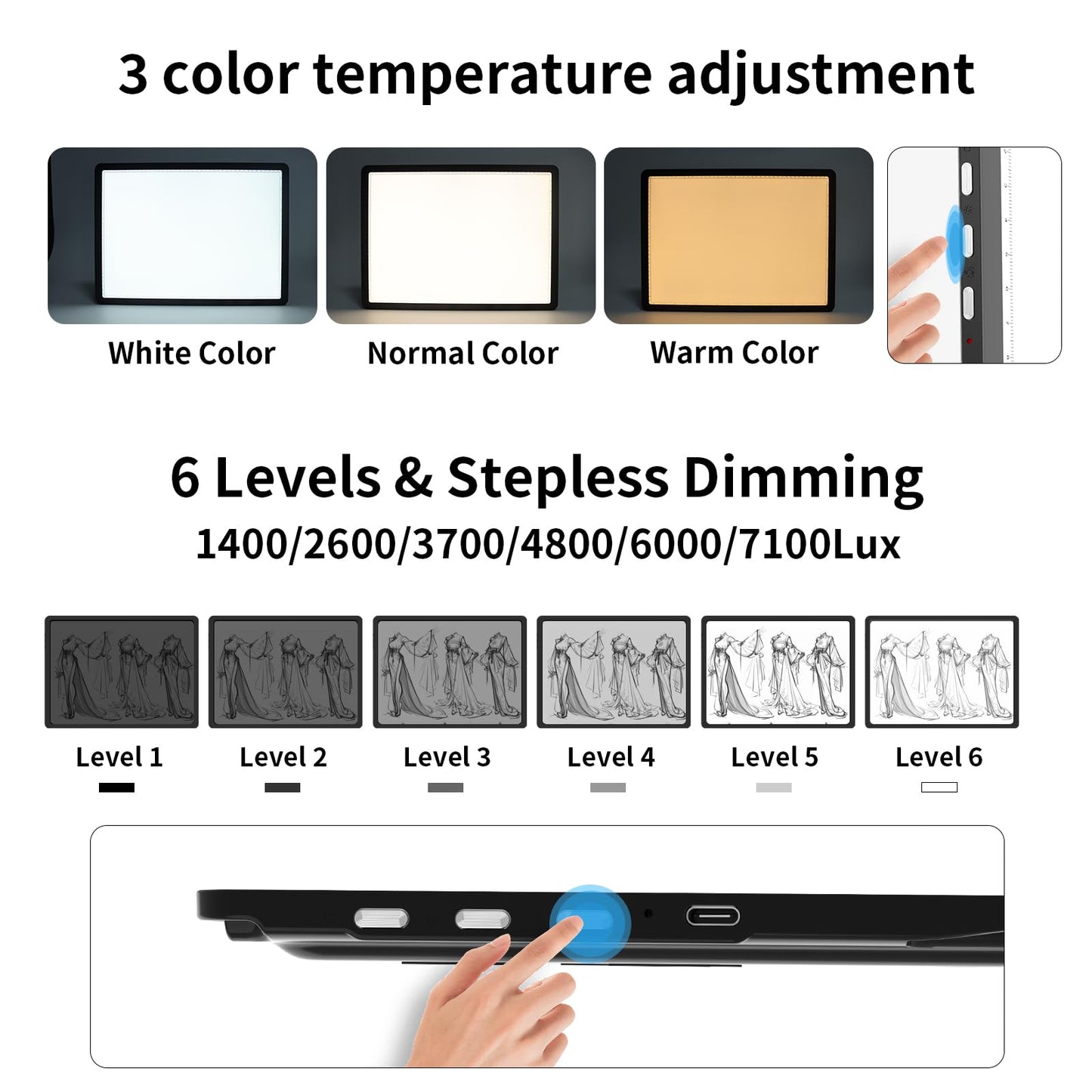 TOHETO Rechargeable A4 Light Board with Stand, Super Bright Magnetic Light Pad with Side Buttons, Wireless Light Box for Tracing and Drawing, Cordless LED Light Table for Diamond Painting, Sketching