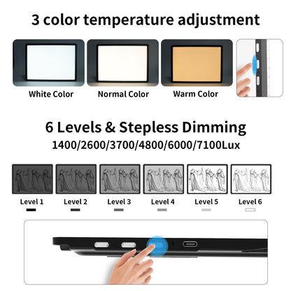 TOHETO Rechargeable A4 Light Board with Stand, Super Bright Magnetic Light Pad with Side Buttons, Wireless Light Box for Tracing and Drawing, Cordless LED Light Table for Diamond Painting, Sketching