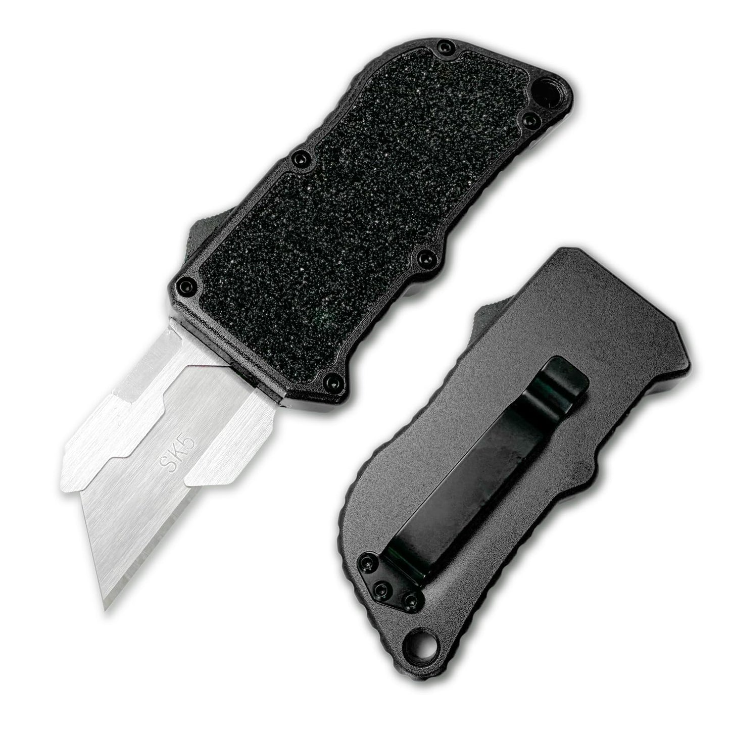 TENCHILON TU37 Aluminium Alloy Pocket Knife with Clip Small EDC Telescopic Retractable Box Cutter Precision Craft Utility Knives For Office Home Arts (Black)