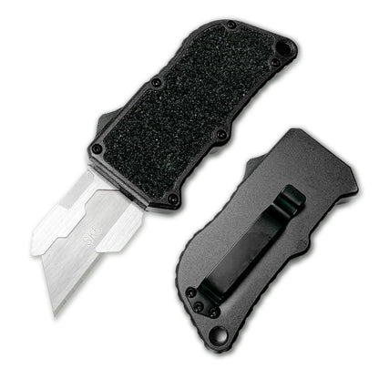 TENCHILON TU37 Aluminium Alloy Pocket Knife with Clip Small EDC Telescopic Retractable Box Cutter Precision Craft Utility Knives For Office Home Arts (Black)