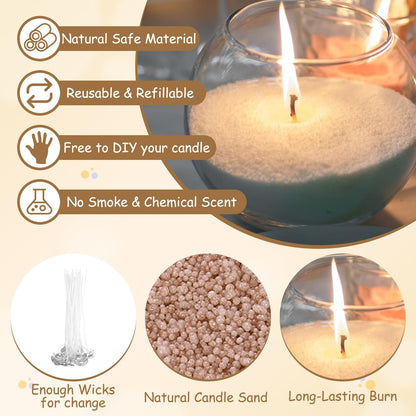 MECCANIXITY Pearled Sand Candles with 20 Pcs Wicks 7Oz / 200g Candle Beads Refillable Powder Sand Wax Making Kit for Thanksgiving Christmas Wedding Party DIY Home Crafts, Brown
