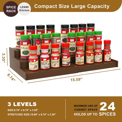 Spice Rack Organizer for Cabinet 2 Pack - 3 Tier Expandable Bamboo Spice Storage for Kitchen Cabinet, Pantry (Brown)