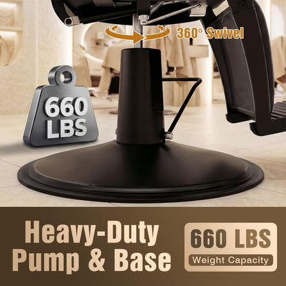 Oakvera Barber Chair with Stool, Heavy Duty Vintage Recline Hydraulic Barber Chair with Towel Bar, 360° Swivel All Purpose Professional Salon Chair Barber Shop Beauty Salon Shampoo Equipment, Black