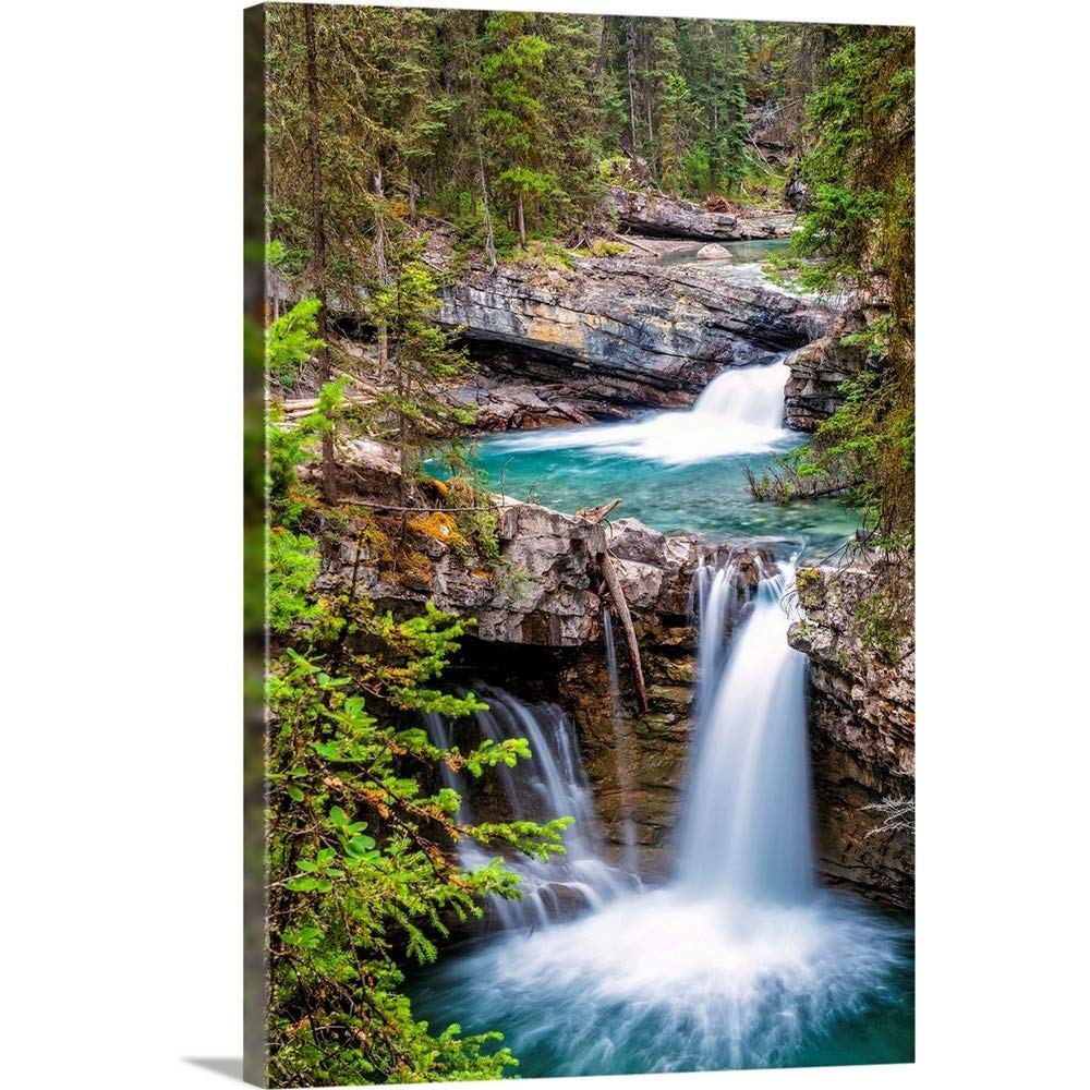 CANVAS ON DEMAND Waterfall At Johnston Canyon, Banff National Park, Alberta, Canada Canvas Wall Art Print by Circle Capture, Home Decor, Nature Artwork, 40" x60in