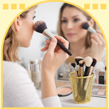 Poola Voidra 6 Pcs Gold Mesh Pen Holders Bulk Metal Pencil Makeup Brushes Cups Back to School Supplies Round Golden Organizer Golden for Desk Home Office Classroom Students Teachers Staff