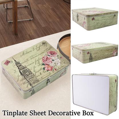 DreamsEden Decorative Keepsake Box with Hinged Lid and Small Lock, Large Letter Size, Tin Sheet Metal - Storage Memory Box for Keepsakes, Cards, Letters, Seed, Kids Gifts