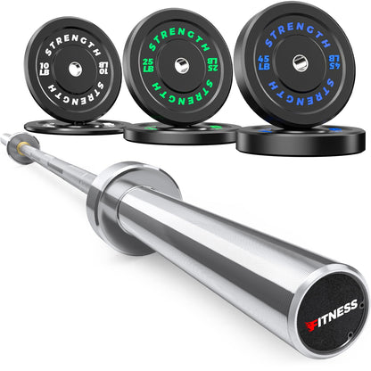 Rendpas 2-Inch Olympic Bumper Plates, 100% Virgin Rubber Low Bounce Barbell Weight for Home Gym Strength Training, 10lb-45lb Black with Color-Coded