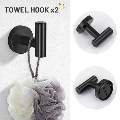 TURS Matte Black 5 Piece Bathroom Hardware Set, SUS304 Stainless Steel Bath Towel Bar Set, 24 Inch Round Bathroom Accessories Kit Wall Mounted