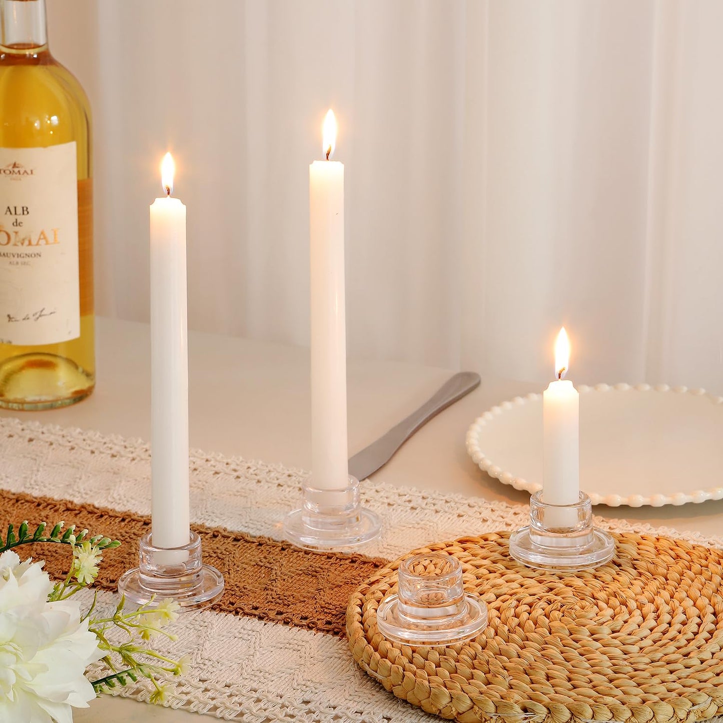 ZQXJWF Clear Glass Taper Candle Holders Set, Round Base Design, Elegant Dining Table Decor, for Table Centerpiece Wedding Party Advent Christmas Home Decorations (6, Clear)