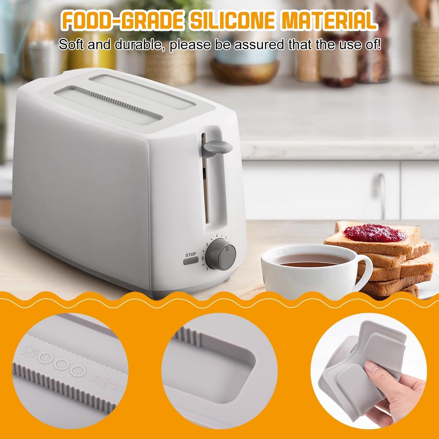 Toaster Cover 2 Slice, 2 Pack Silicone Washable Machine Cover, 6.22x4.09in Kitchen Appliance Covers (Gray)