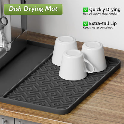 Silicone Coffee Mat with Raised Edges 19" x 12" – Waterproof Countertop Mat, Coffee Maker Pad, Espresso Machine Mat, Heat Resistant Dish Drying Mat