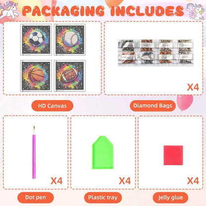 Mandun 4 Pack Ball Diamond Art Kits for Kids, DIY Ball 5D Diamond Painting Kits, Full Round Drill Gem Art Home Wall Decor 6x6 inch