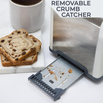 Rae Dunn Stainless Steel Toaster, 2 Slice Square, Wide Slot with 5 Browning Levels, Bagel, Defrost, Cancel Options