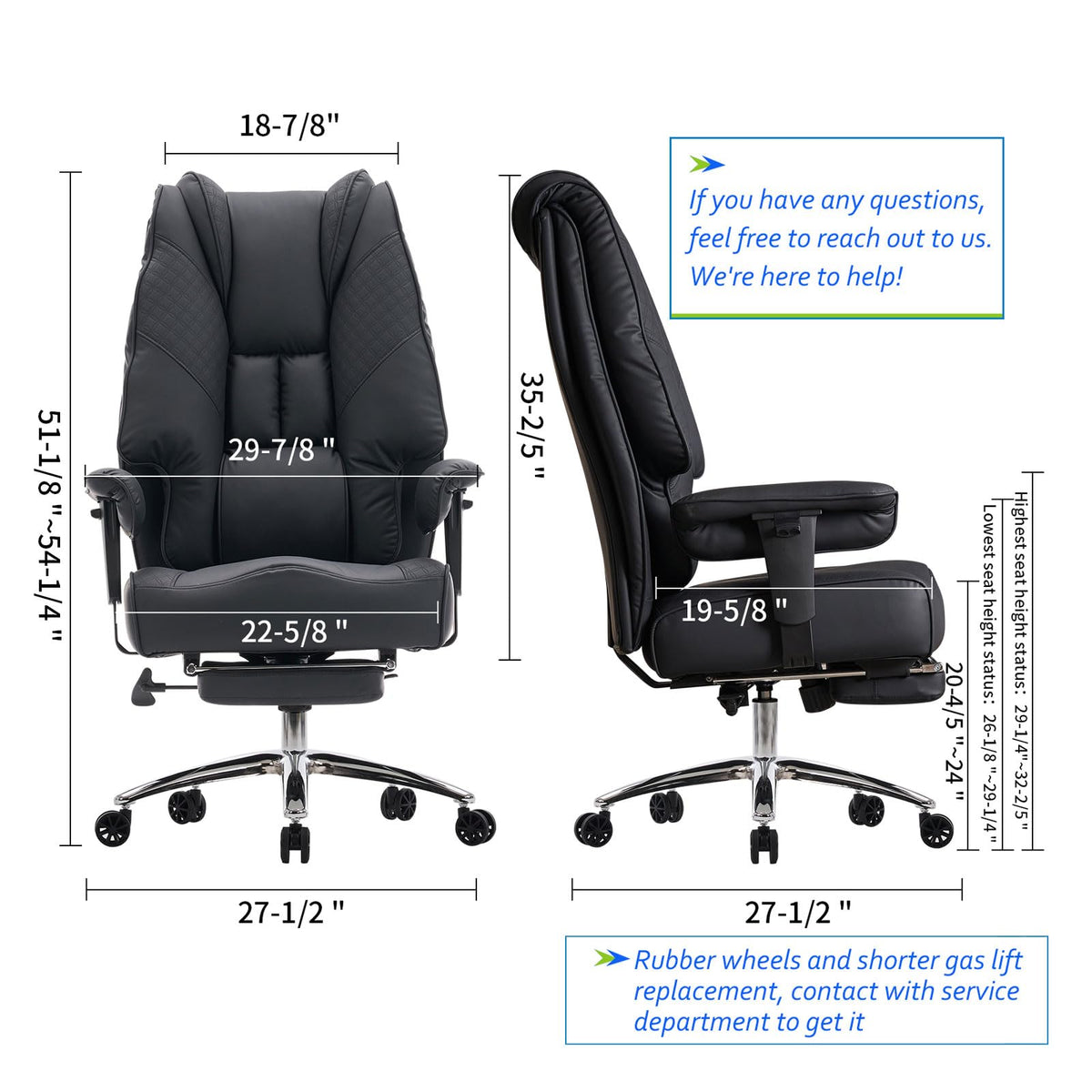 EXCEBET Big and Tall Office Chair 400lbs Wide Seat, Leather High Back Executive Office Chair with Foot Rest, Ergonomic Chairs Lumbar Support for Lower Back Pain Relief (Black)