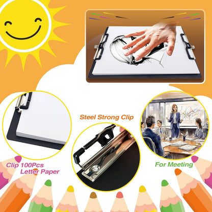 Aluminum Metal Clipboard Sturdy Stainless Hangable with Pen Holder Double Clip Board Size Letter A4 9" x 12.6" for School Office Business Medical Professionals Workshop Factory