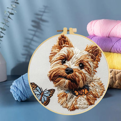 Punch Needle Kits Yorkshire Terrier Dog and Butterfly Embroidery Starter Set with Hoop Easy for Beginners DIY Stress Relief Handmade Craft Hobby and Home Decor 20x20cm-2