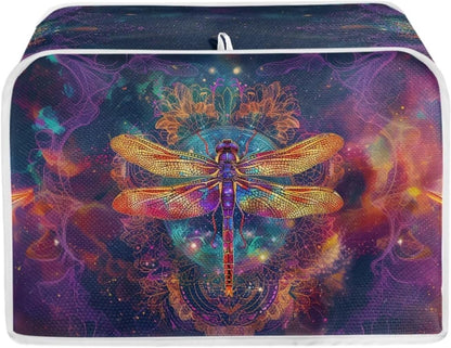 Gold Dragonfly Boho Purple Galaxy Print 4 Slice Toaster Oven Cover | Universal Size Microwave Dust Cover Organizer Bag