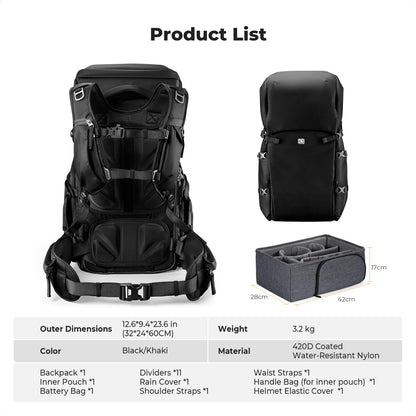 K&F CONCEPT Camera Backpack, 40L Large Capacity Camera Bag, Waterproof DSLR Camera Back Pack, Extra Large Photography Bag Backpack
