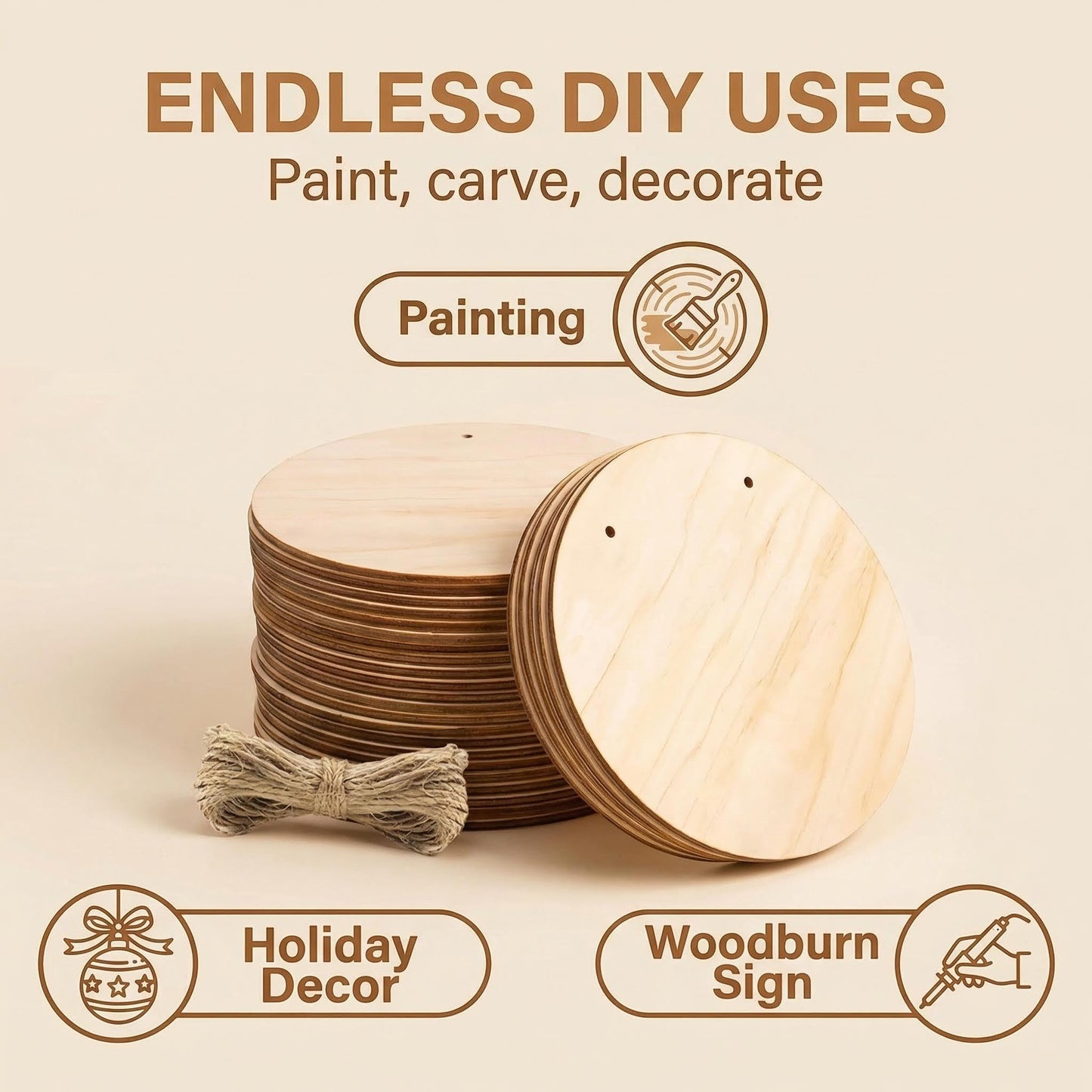 10 Pack Blank Unfinished Round Wood DIY Crafts Signs 2mm Basswood Sheets for Laser Cutting 12 Inch Wooden Door Hanger Sign DIY Painting Halloween
