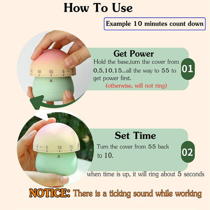 60 Countdown Cute Mushroom Timer for Kids, High Volume Mechanical Kitchen Timer, Wind Up Minutes Manual Timer