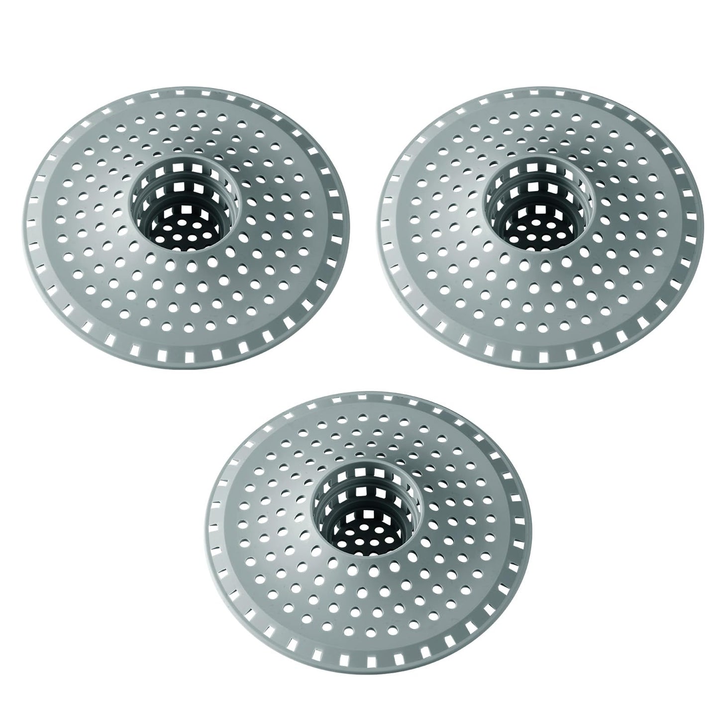 Bathtub Drain Hair Catcher,Tub Shower Drain Hair Trap/Strainer,3PCS Silicone Collapsible Tub Hair Catcher Drain Protector Designed for 1.47" to 1.75'' Regular Drains(Dark Gray)