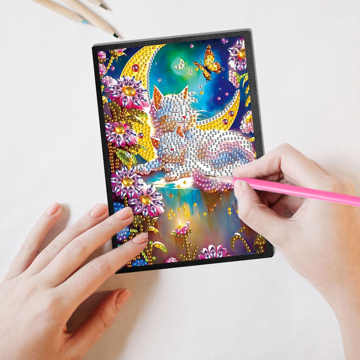 DCIDBEI 2 Pack Diamond Painting Notebooks Dog Cat A5 Blank Diamond Painting Notebook Diamond Art Notebooks Sketchbook Diary Diamond Art Journals Student Office School Supplies (50 Sheets)