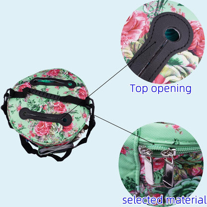 WAZAIGUR Green Flowers Pattern Large Capacity Multifunctional Crocheting Knitting Project Bag Strong Yarn Storage Organizer Bag Tote Travel Crochet Needles Bag