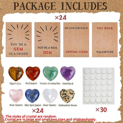 24 Pack Valentines Cards with Heart-Shape Gems - Valentine Crystals Rock Gift Exchange,Party Favors, Office & Friends