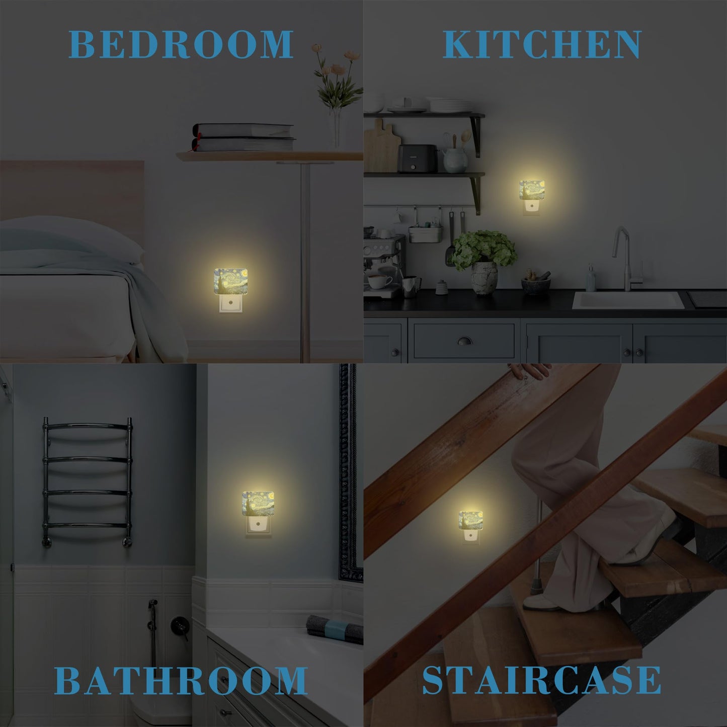 Uiaoiais Starry Sky Abstract Painting Plug in Night Lights, Starry Sky Nightlight Plug Into Wall Dusk to Dawn Sensor for Kid Girls Boys Women Men Bedroom, Hallway, Kitchen, Bathroom, Stairs Decor