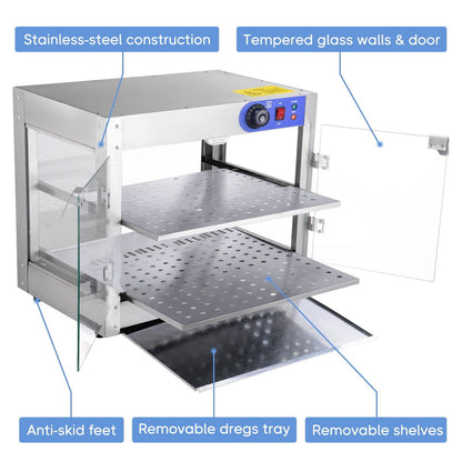 AMPERSAND SHOPS Commercial Food Warmer Pizza Pretzel Empanada Storage Display Cabinet (2-Tier)