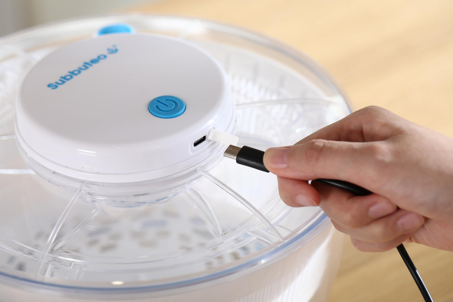 Subbuteo Electric Salad Spinner 4Qt – Rechargeable Lettuce Washer & Vegetable Dryer with 2+ Month Battery Life, Type-C, Detachable Parts, Spin Dry Kitchen Gadget for Greens Herbs Berries