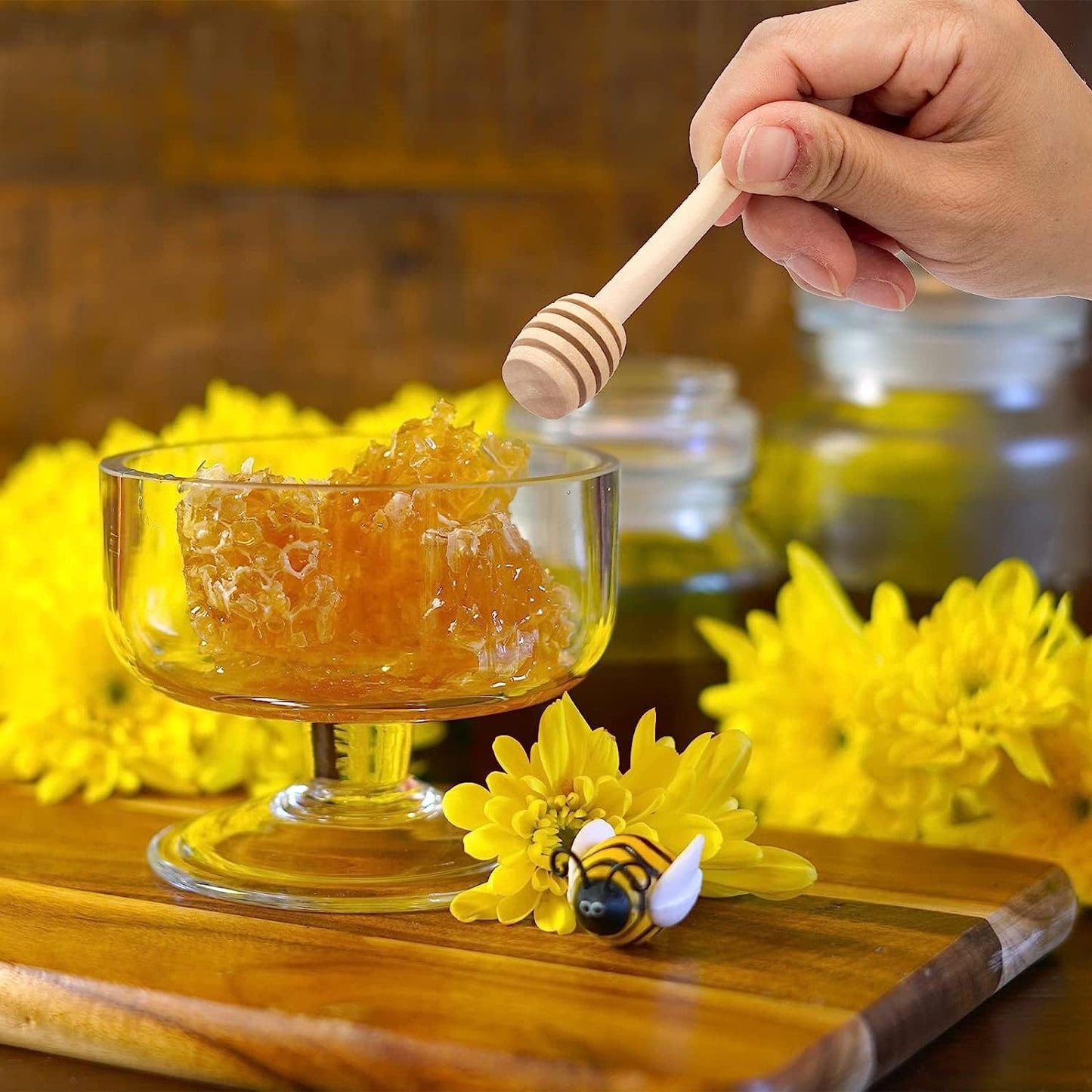 LepoHome 50Pcs 6 Inch 6 Inch Honey Dipper Sticks - Wooden Honey Dipper, Mini Honeycomb Stick, Honey Stirrer Stick