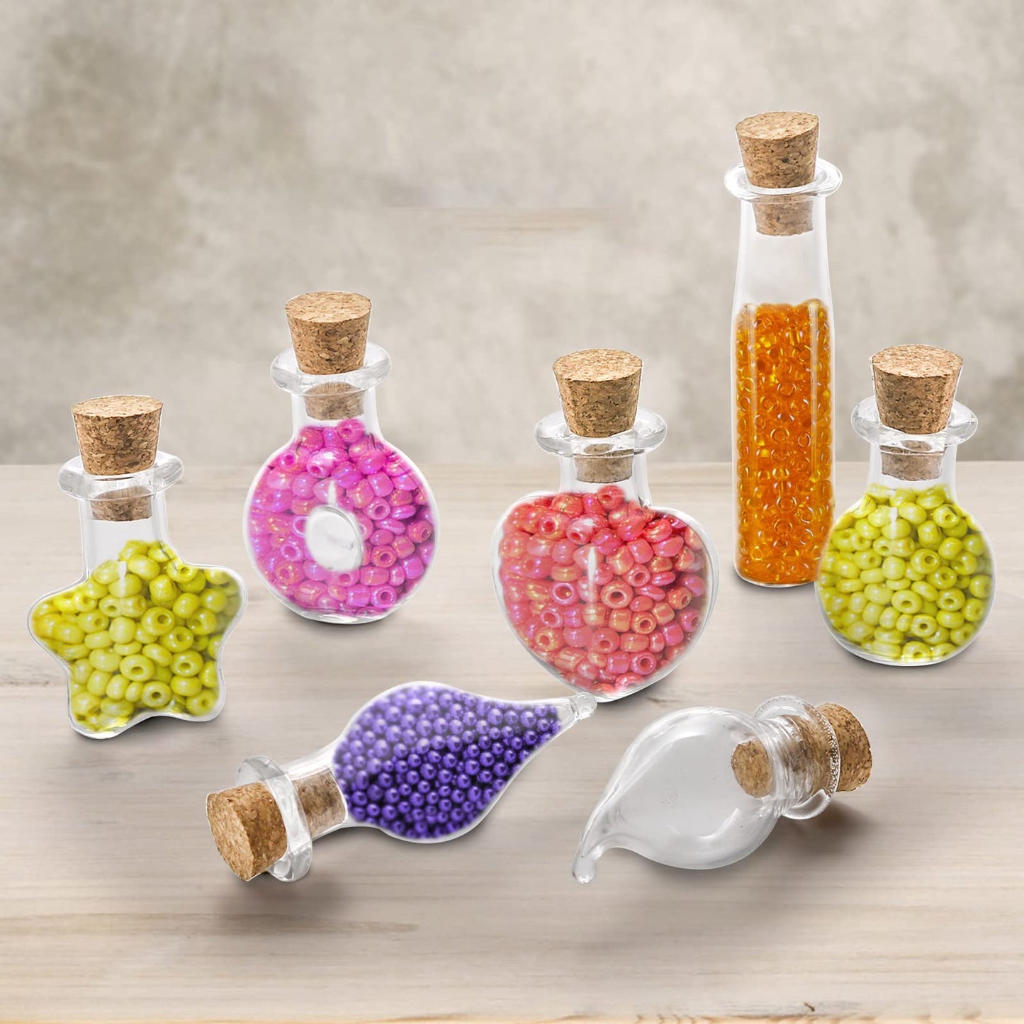 Tosnail 56 Pieces Mini Decorative Glass Bottles with 56 Cork Lids, 56 Eye Screws, Tiny Cork Wishing Bottles, Mini Spell Jars, Small Message Bottle for Wedding, Party, Baby Shower Favors