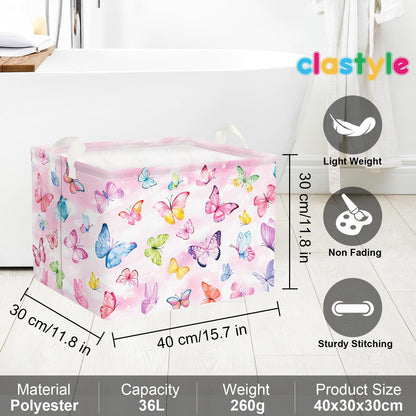 Clastyle 36L Pink Dreamy Butterfly Kid Storage Basket Collapsible Rectangle Clothes Toy Nursery Bin Book Shelf Basket
